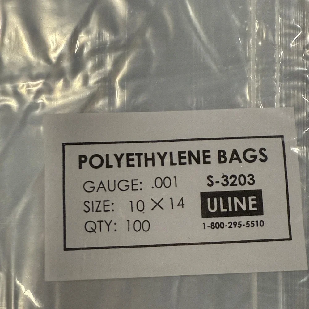 Uline Flat 1 mil Polyethylene Bags 10x14, model S-3203, 100 count